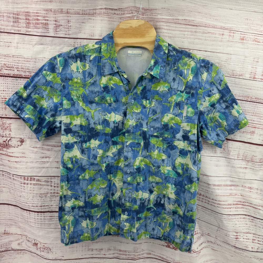 Columbia PFG Shirt Mens‎ Medium Fish Print Short Sleeve Vented Fishing